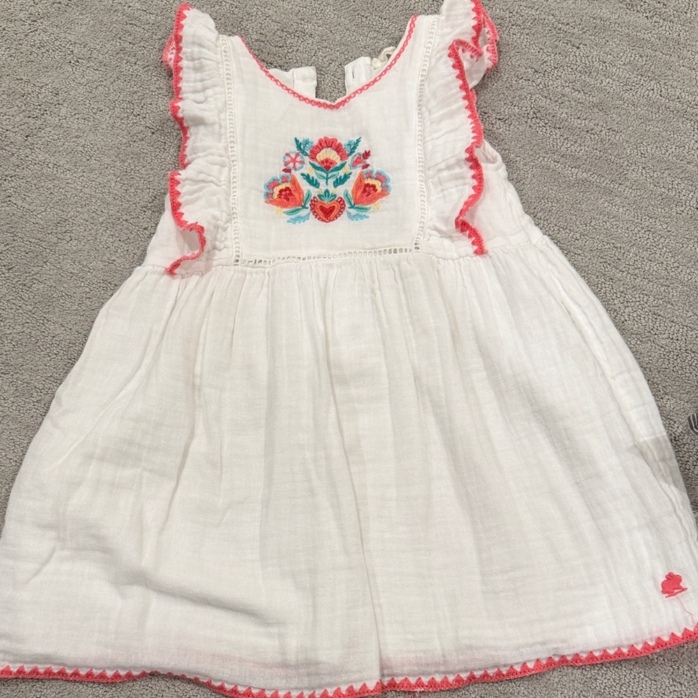 Babycottons White Dress with Pink and Blue Embroidery